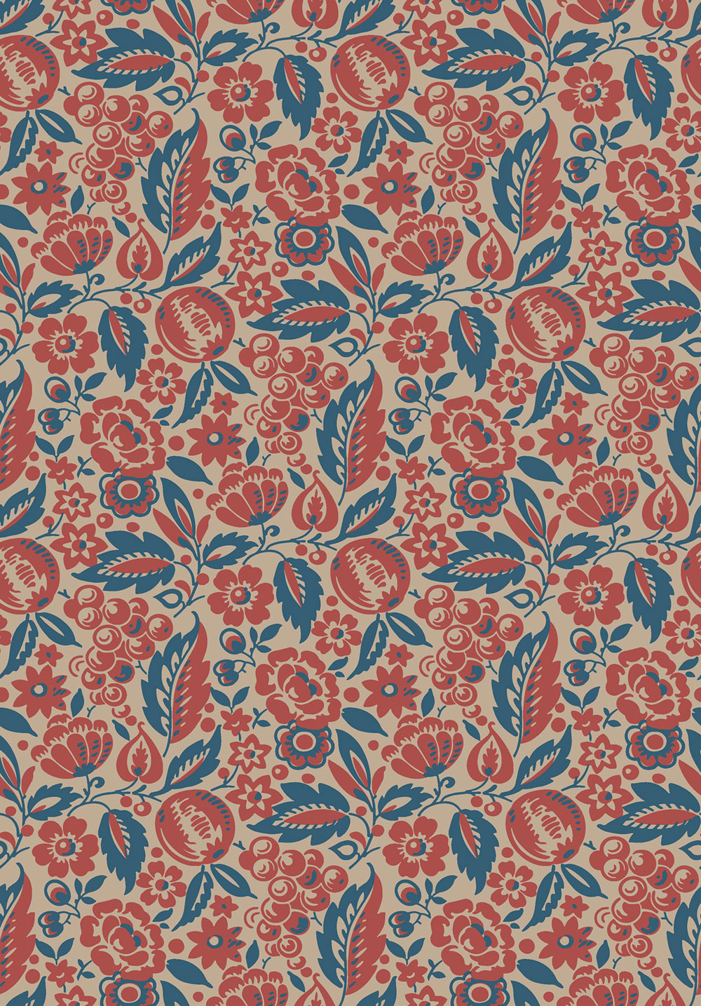 Wallpaper, blue-red, flowers, 4816, New Heritage, Borastapeter