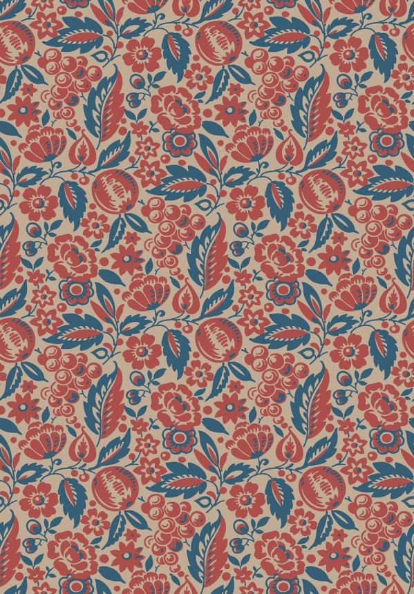 Wallpaper, blue-red, flowers, 4816, New Heritage, Borastapeter