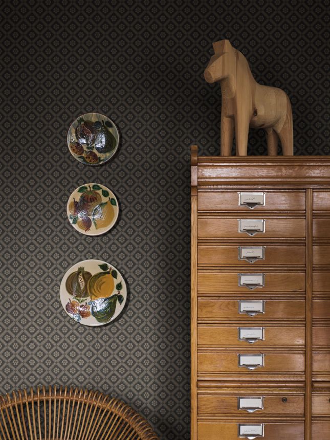 Wallpaper, grey-black, flowers, 4821, New Heritage, Borastapeter