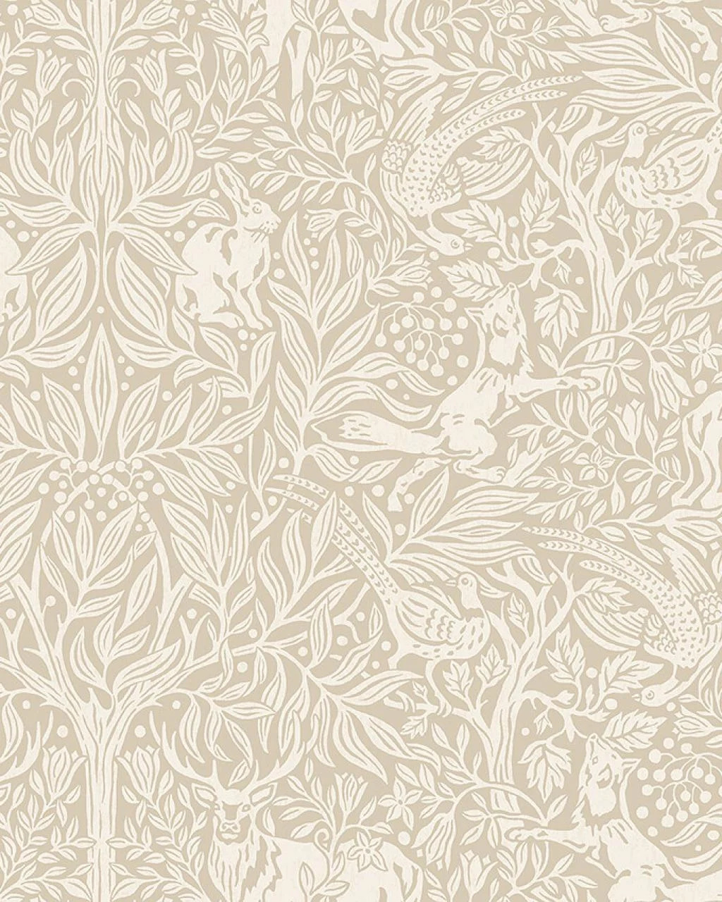 Wallpaper, beige, trees, leaves, animals, 4824, New Heritage, Borastapeter