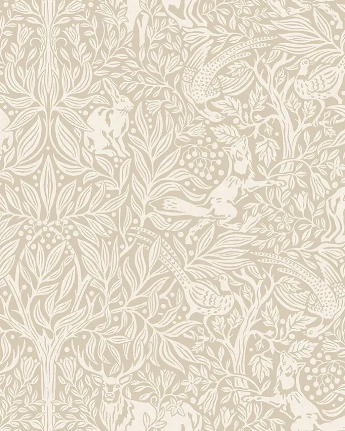 Wallpaper, beige, trees, leaves, animals, 4824, New Heritage, Borastapeter