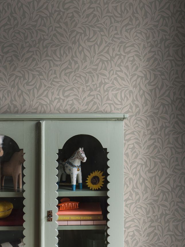 Wallpaper, grey-green, leaves, 4829, New Heritage, Borastapeter