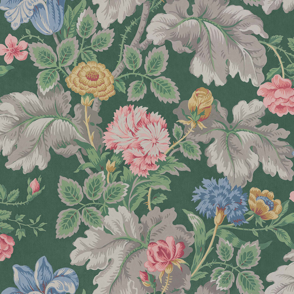 Wallpaper, green, flowers, 4834, New Heritage, Borastapeter