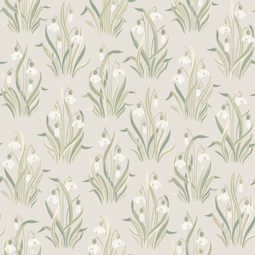 Wallpaper, beige, flowers, snowdrops, 4835, New Heritage, Borastapeter