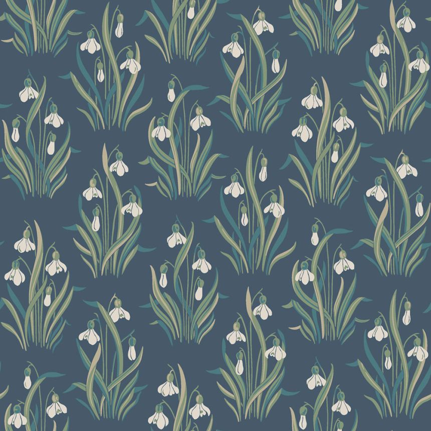 Wallpaper, blue, flowers, snowdrops, 4836, New Heritage, Borastapeter