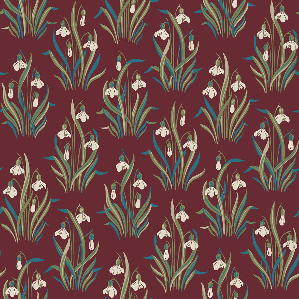 Wallpaper, burgundy, flowers, snowdrops, 4837, New Heritage, Borastapeter