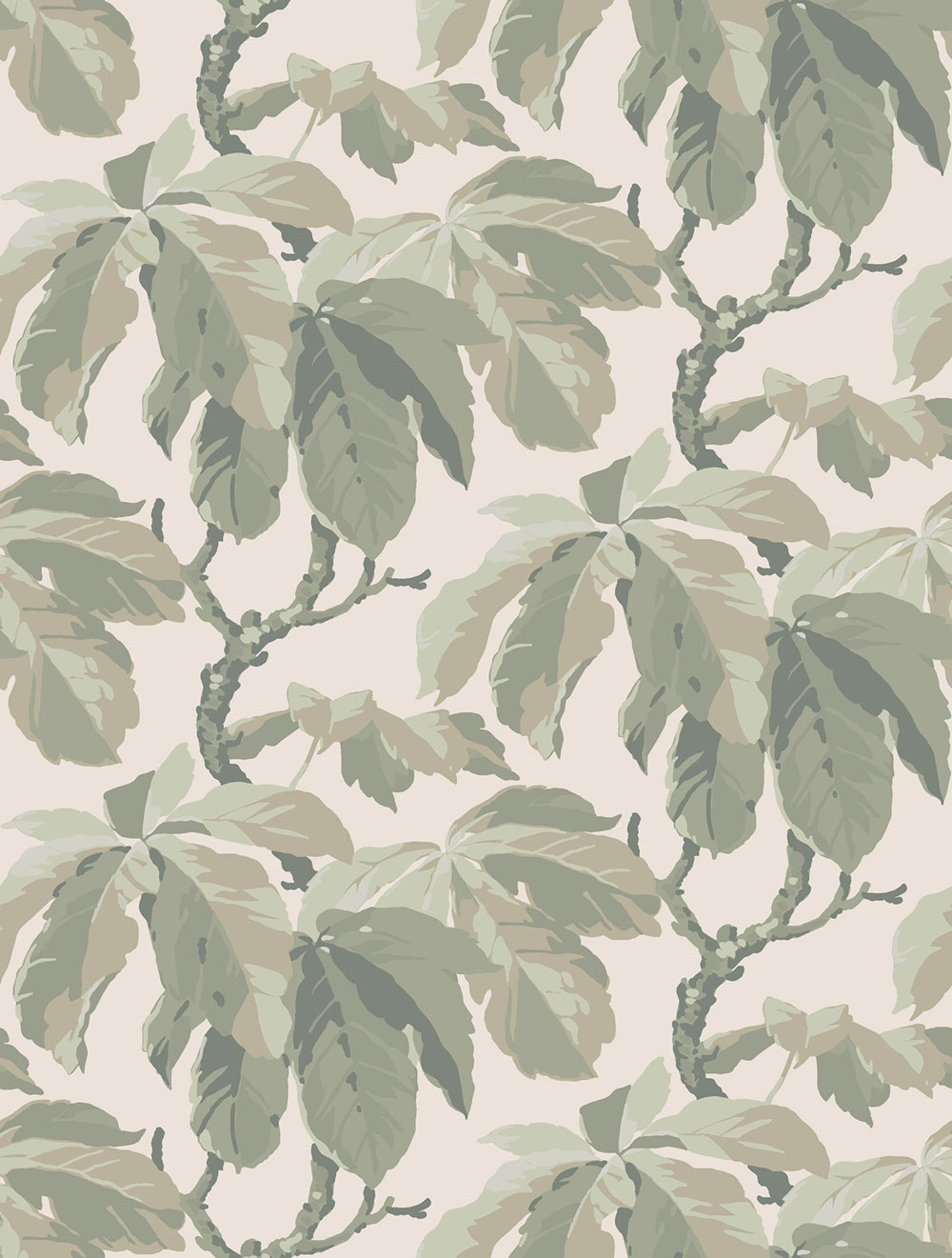 Wallpaper, grey-green, leaves, 4841, New Heritage, Borastapeter