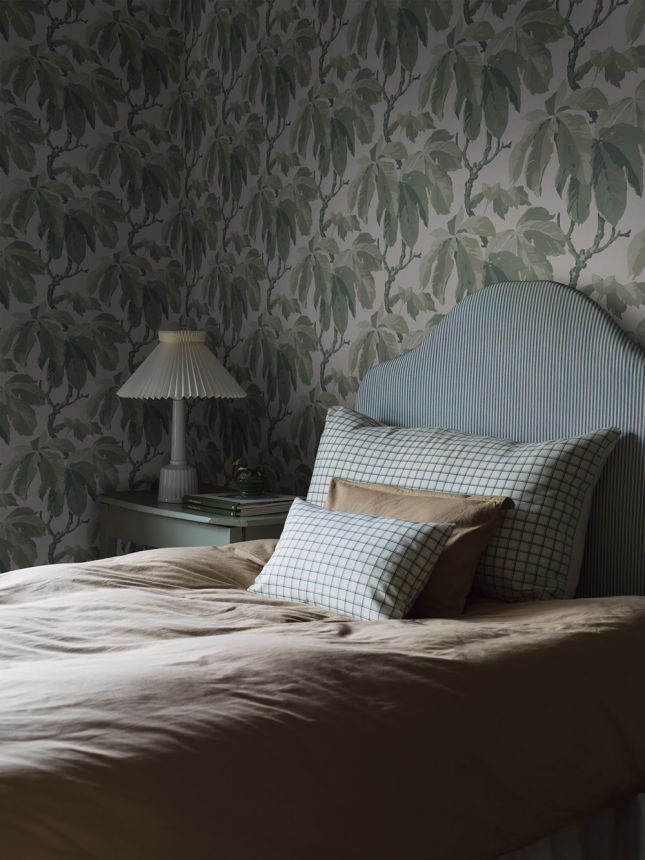 Wallpaper, grey-green, leaves, 4841, New Heritage, Borastapeter