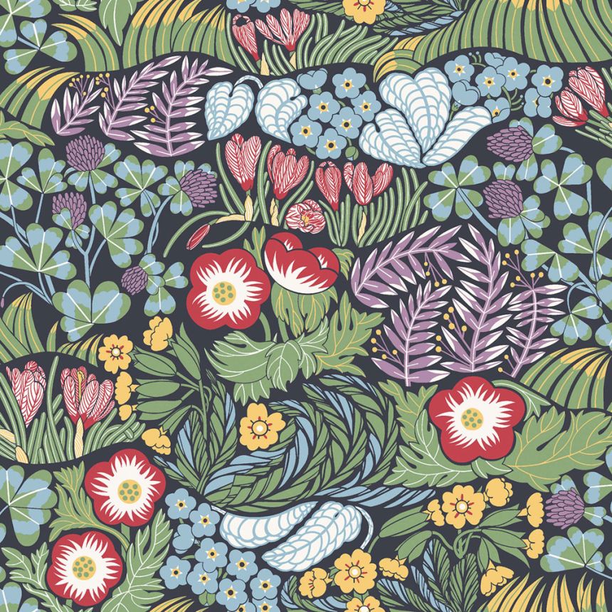 Wallpaper, black, flowers, 4842, New Heritage, Borastapeter