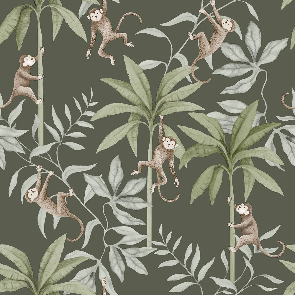 Wallpaper, brown-blue, jungle, monkeys, 6935, Newbie Wallpaper, Boråstapeter