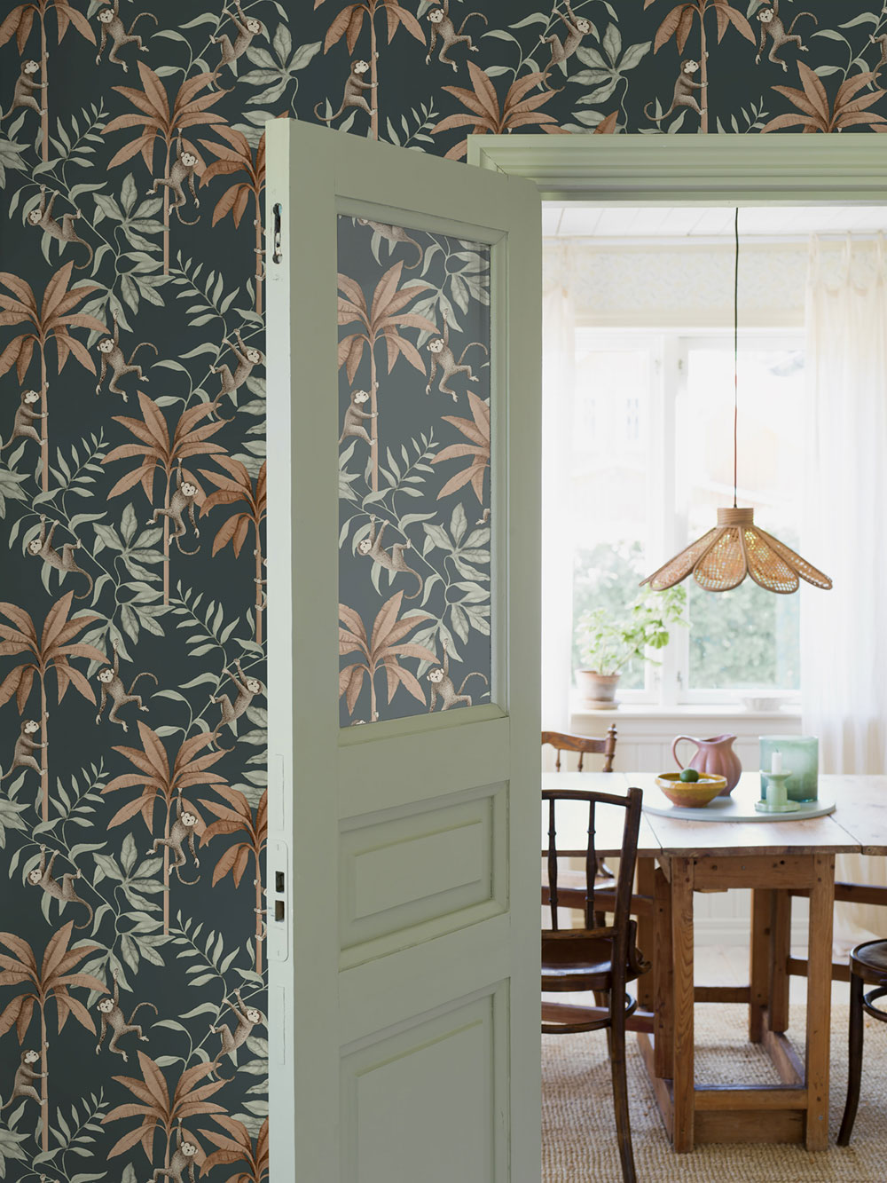 Wallpaper, blue, jungle, monkeys, 6937, Newbie Wallpaper, Boråstapeter