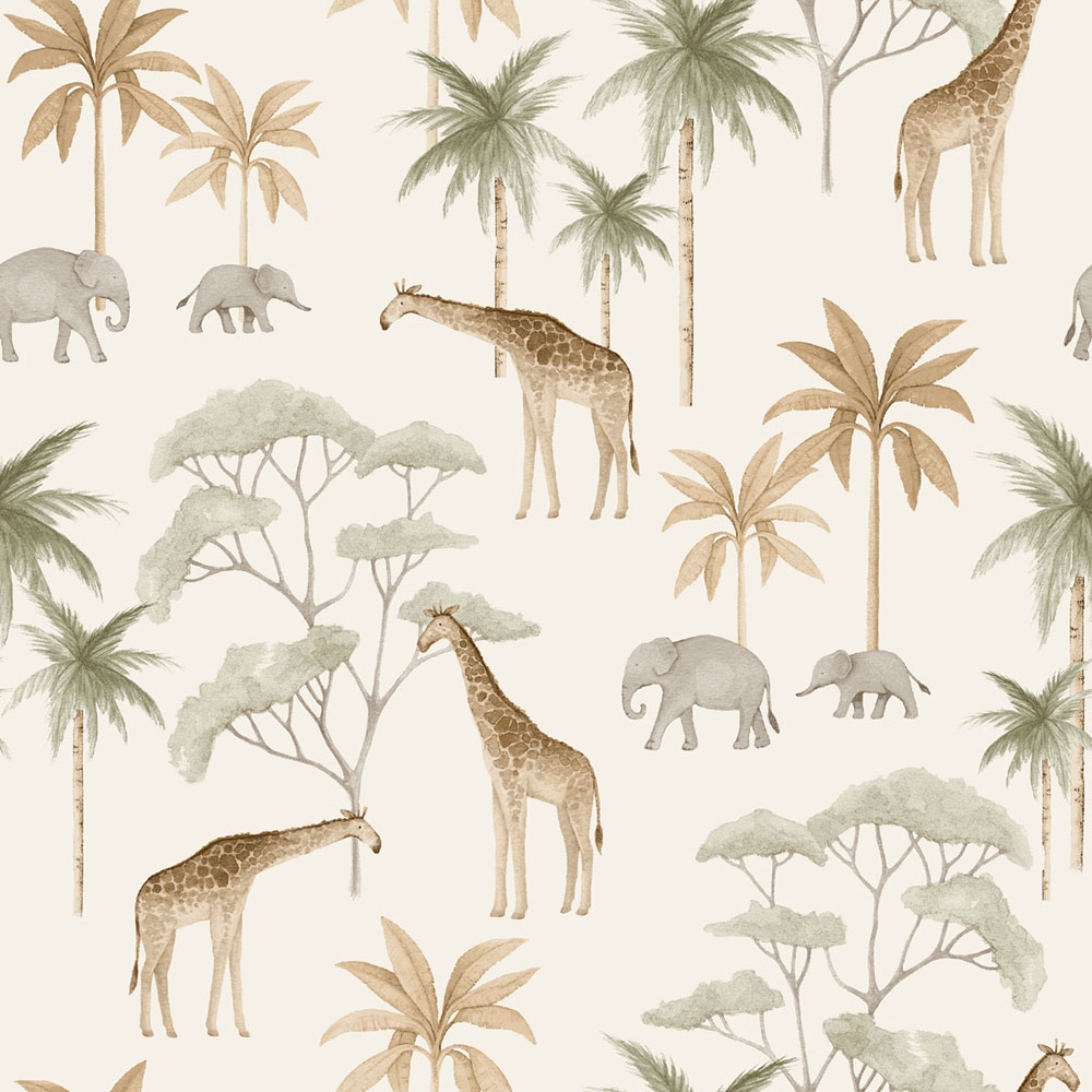 Wallpaper, white, savanna, elephants, giraffes, 6939, Newbie Wallpaper, Boråstapeter