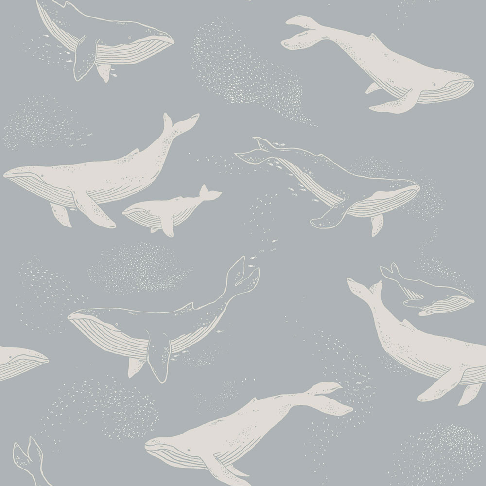 Wallpaper, grey-blue, whales, 6942, Newbie Wallpaper, Boråstapeter