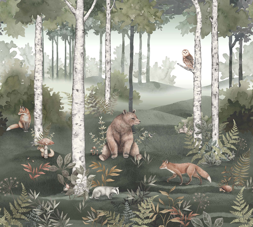 Mural wallpaper, forest animals, 6943, Newbie Wallpaper, Boråstapeter