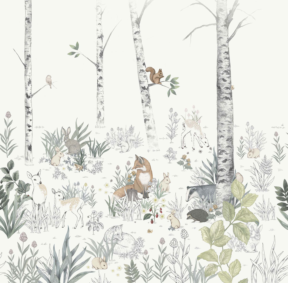 Mural wallpaper, forest animals, 7481, Newbie Wallpaper, Boråstapeter