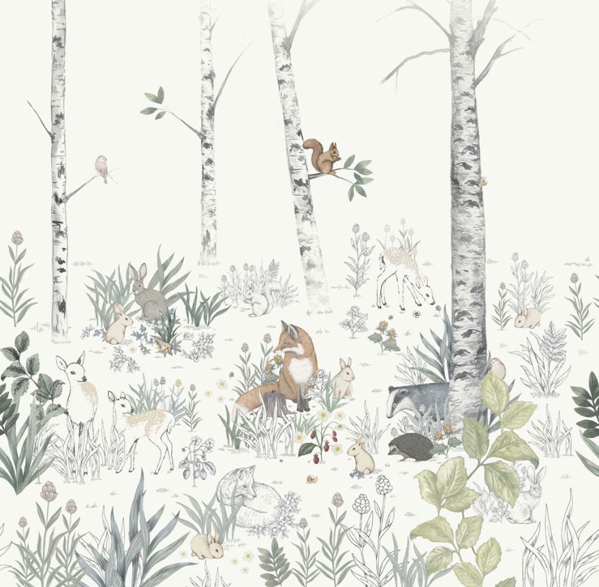Mural wallpaper, forest animals, 7481, Newbie Wallpaper, Boråstapeter