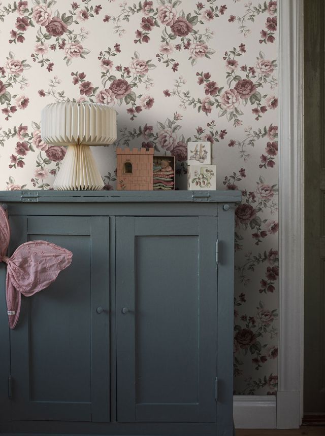 Wallpaper, cream, flowers, roses, 7485, Newbie Wallpaper, Boråstapeter