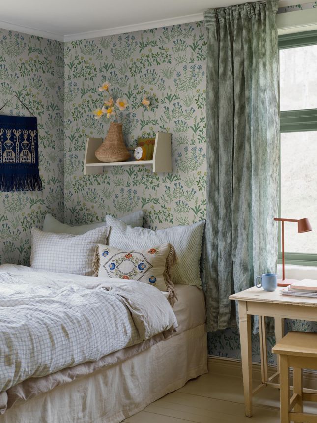 Wallpaper, white, flowers, 5803, Nordic Folk, Borastapeter