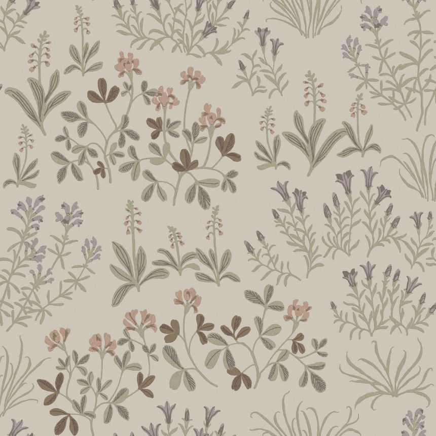 Wallpaper, grey-beige, flowers, 5804, Nordic Folk, Borastapeter