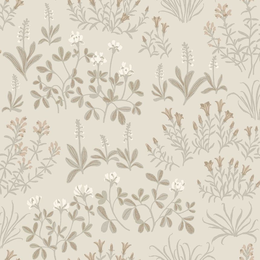 Wallpaper, grey-beige, flowers, 5805, Nordic Folk, Borastapeter