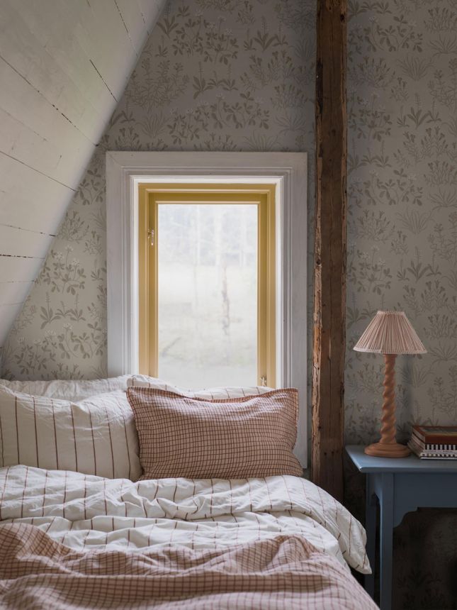 Wallpaper, grey-beige, flowers, 5805, Nordic Folk, Borastapeter