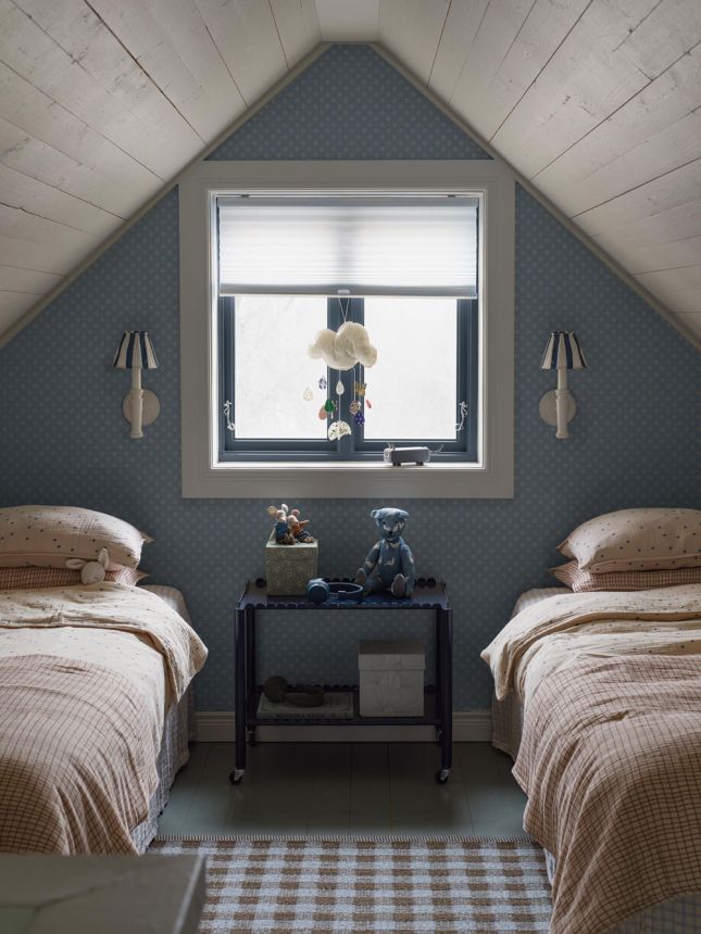 Wallpaper, blue, flowers, 5808, Nordic Folk, Borastapeter