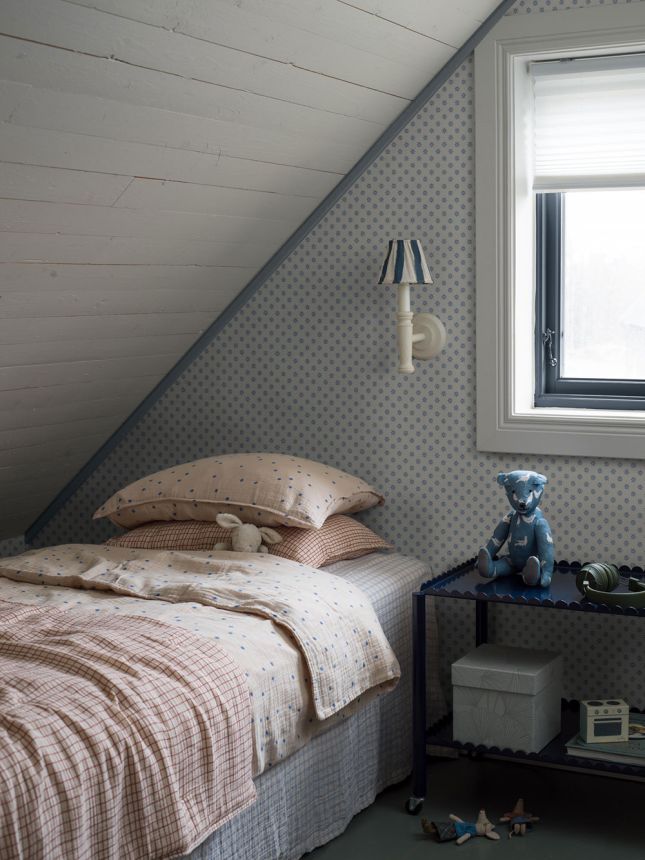 Wallpaper, white-blue, flowers, 5810, Nordic Folk, Borastapeter