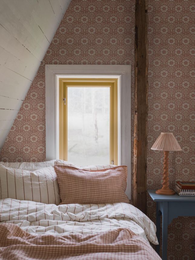 Wallpaper, brown-red, flowers, 5812, Nordic Folk, Borastapeter