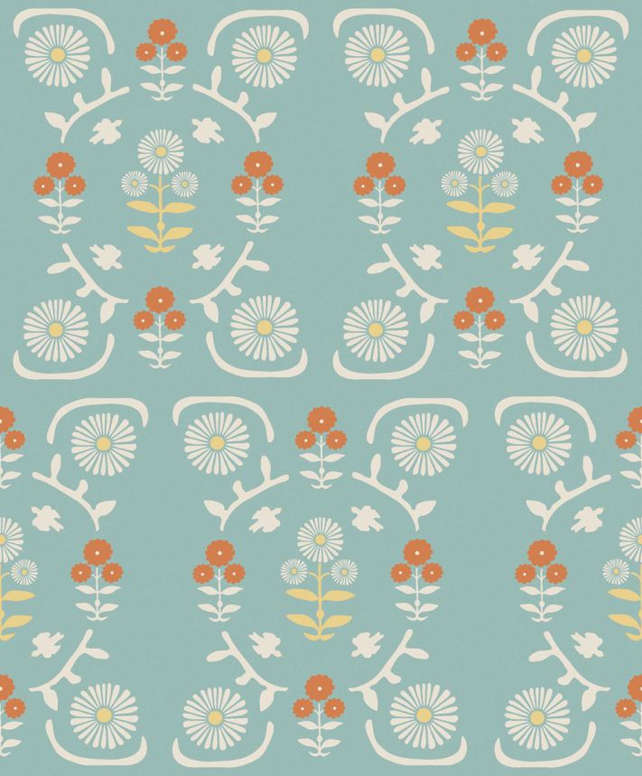 Wallpaper, blue, flowers, 5821, Nordic Folk, Borastapeter