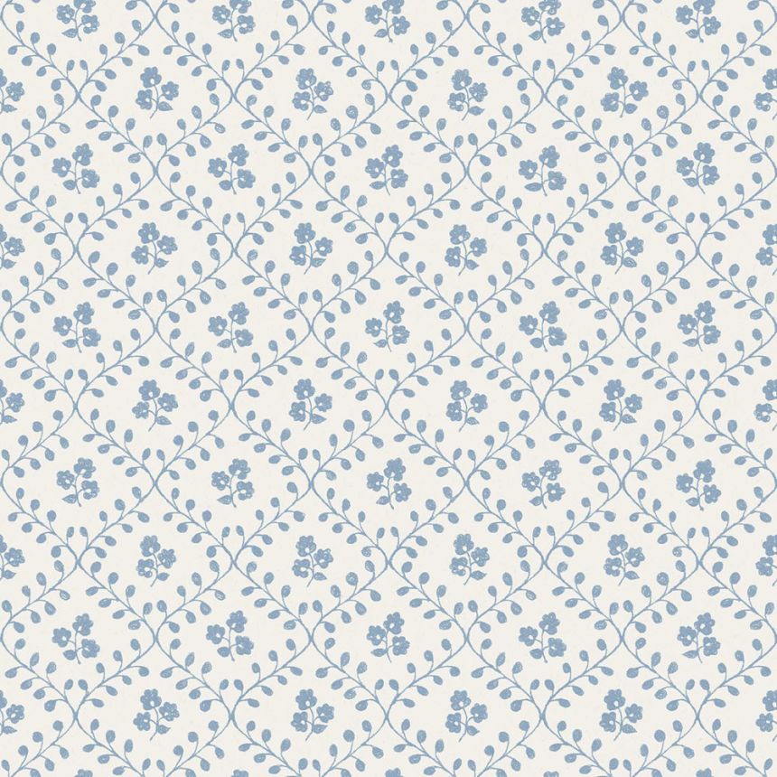 Wallpaper, white-blue, flowers, 5822, Nordic Folk, Borastapeter