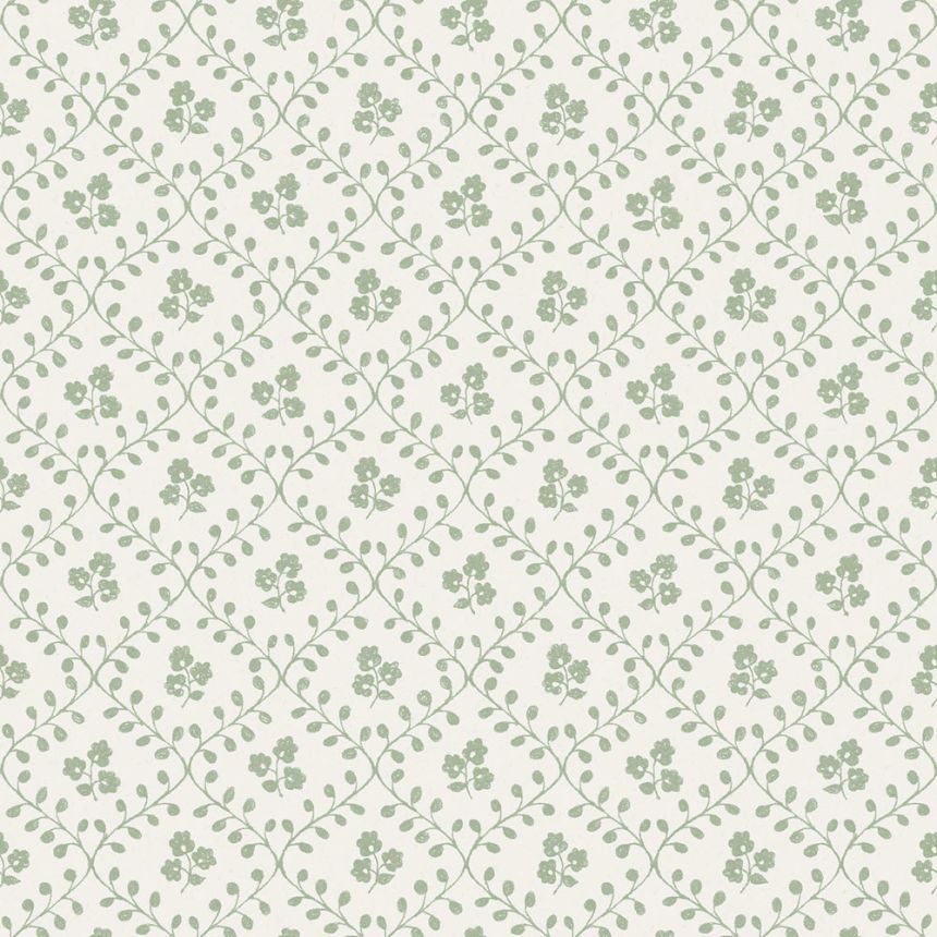 Wallpaper, white-green, flowers, 5823, Nordic Folk, Borastapeter