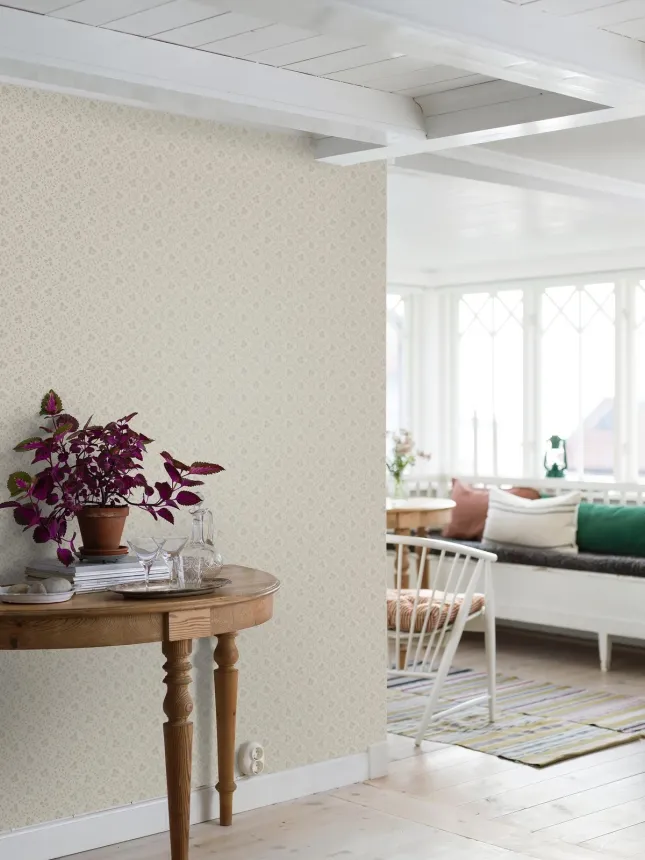 Wallpaper, beige, flowers, 5824, Nordic Folk, Borastapeter