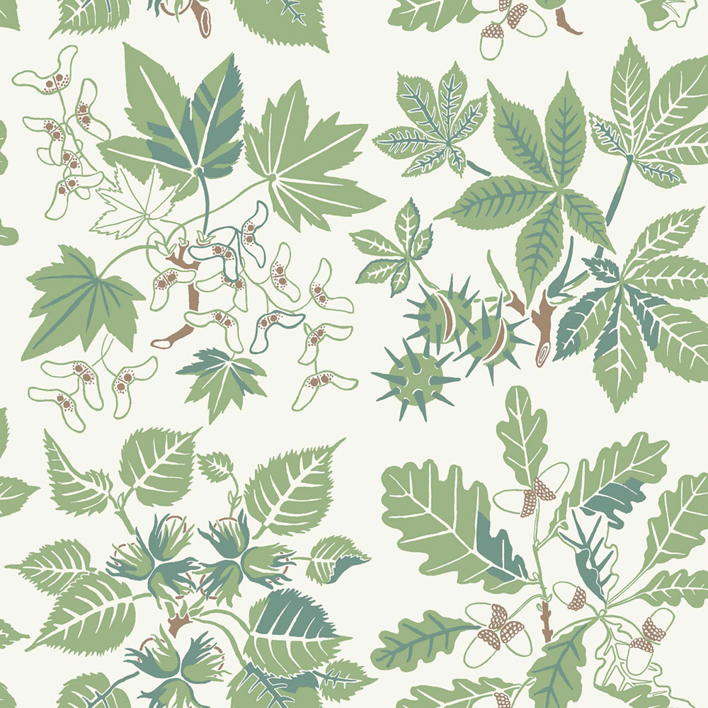 Wallpaper, green-brown, leaves, 5832, Nordic Folk, Borastapeter