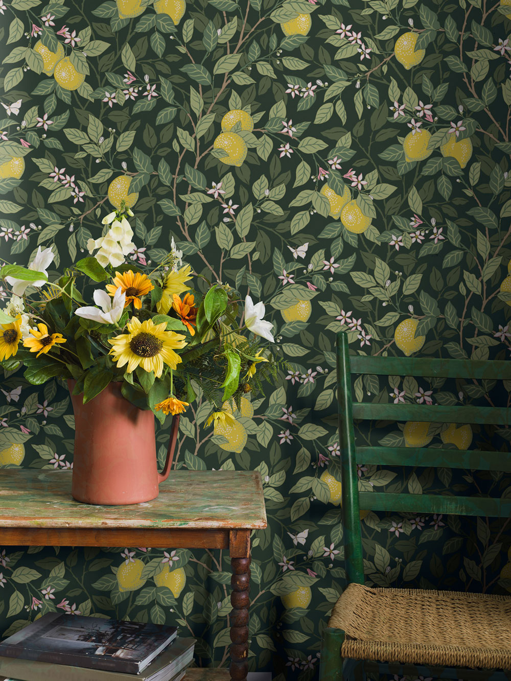 Wallpaper, green, lemon tree, 5701, Orangeri, Boråstapeter