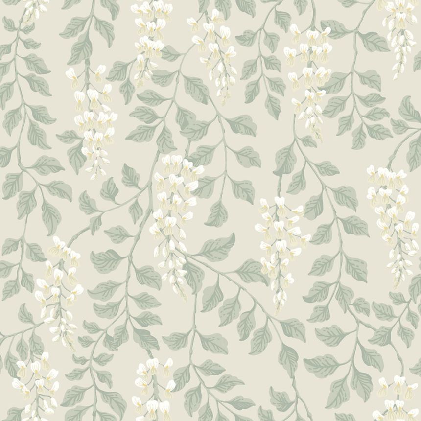 Wallpaper, grey-beige, wisteria flowers, 5708, Orangeri, Boråstapeter