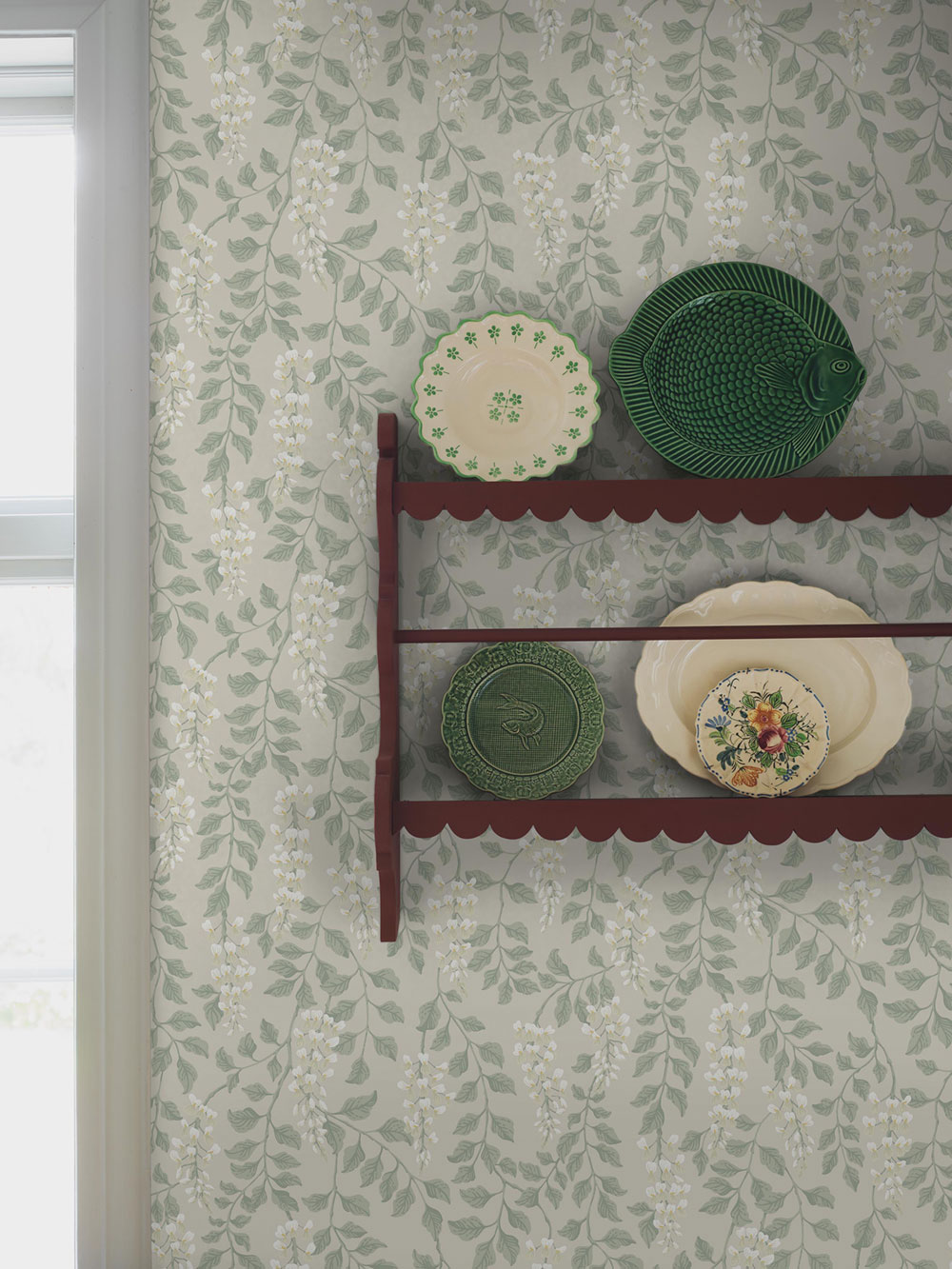 Wallpaper, grey-beige, wisteria flowers, 5708, Orangeri, Boråstapeter