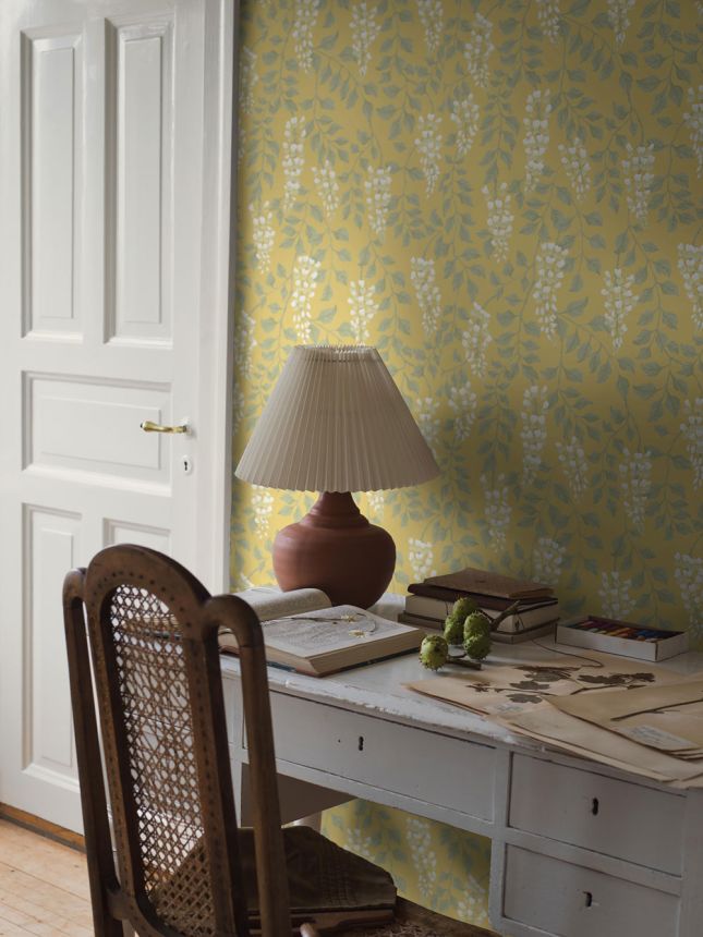 Wallpaper, yellow, wisteria flowers, 5709, Orangeri, Boråstapeter
