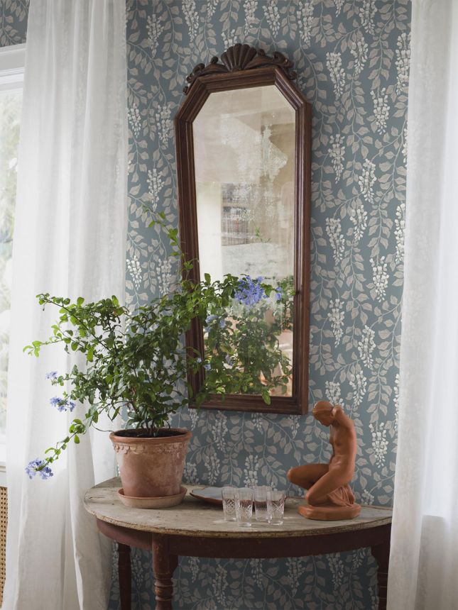 Wallpaper, blue, wisteria flowers, 5711, Orangeri, Boråstapeter