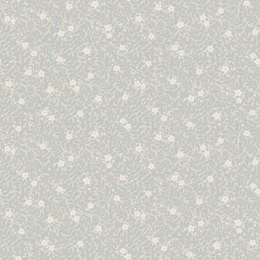 Wallpaper, blue, flowers, leaves, 5714, Orangeri, Boråstapeter