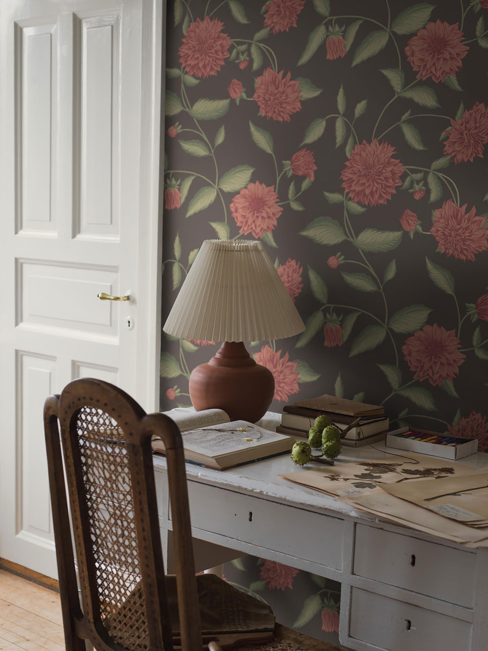 Wallpaper, brown, flowers, 5719, Orangeri, Boråstapeter