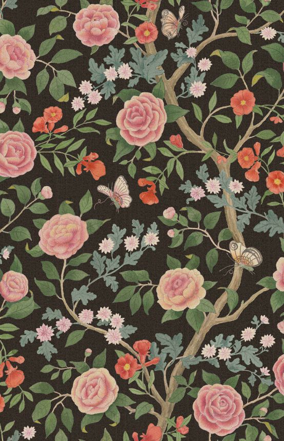 Wallpaper, black, flowers, camellia, 5730, Orangeri, Boråstapeter