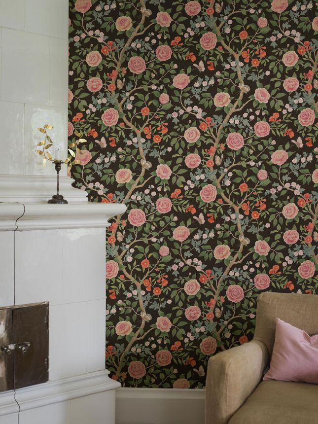 Wallpaper, black, flowers, camellia, 5730, Orangeri, Boråstapeter