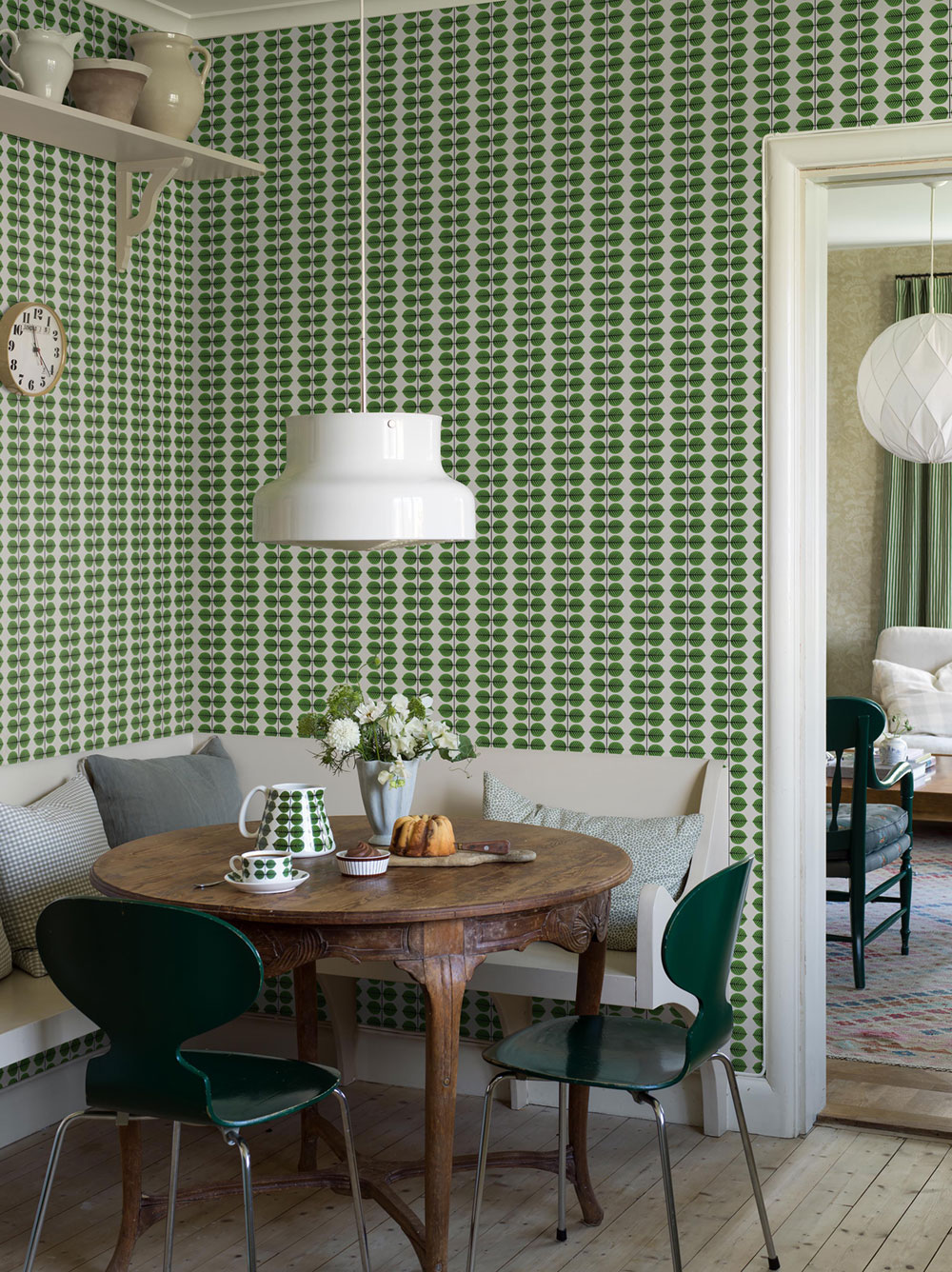 White-green wallpaper, leaves, 1750, Icons, Borastapeter