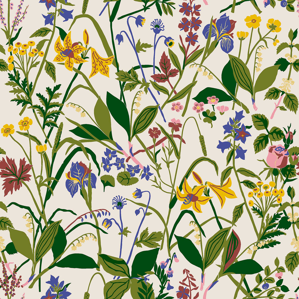 White wallpaper, flowers, 1962, Icons, Borastapeter