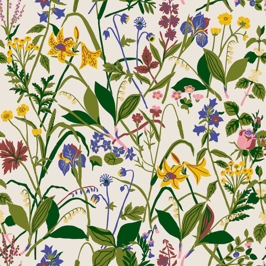 White wallpaper, flowers, 1962, Icons, Borastapeter