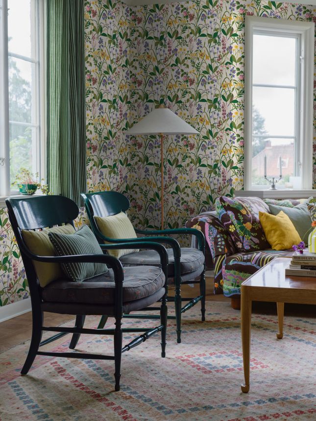 White wallpaper, flowers, 1962, Icons, Borastapeter