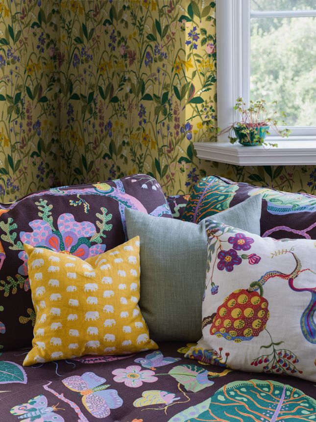 Yellow wallpaper, flowers, 1963, Icons, Borastapeter