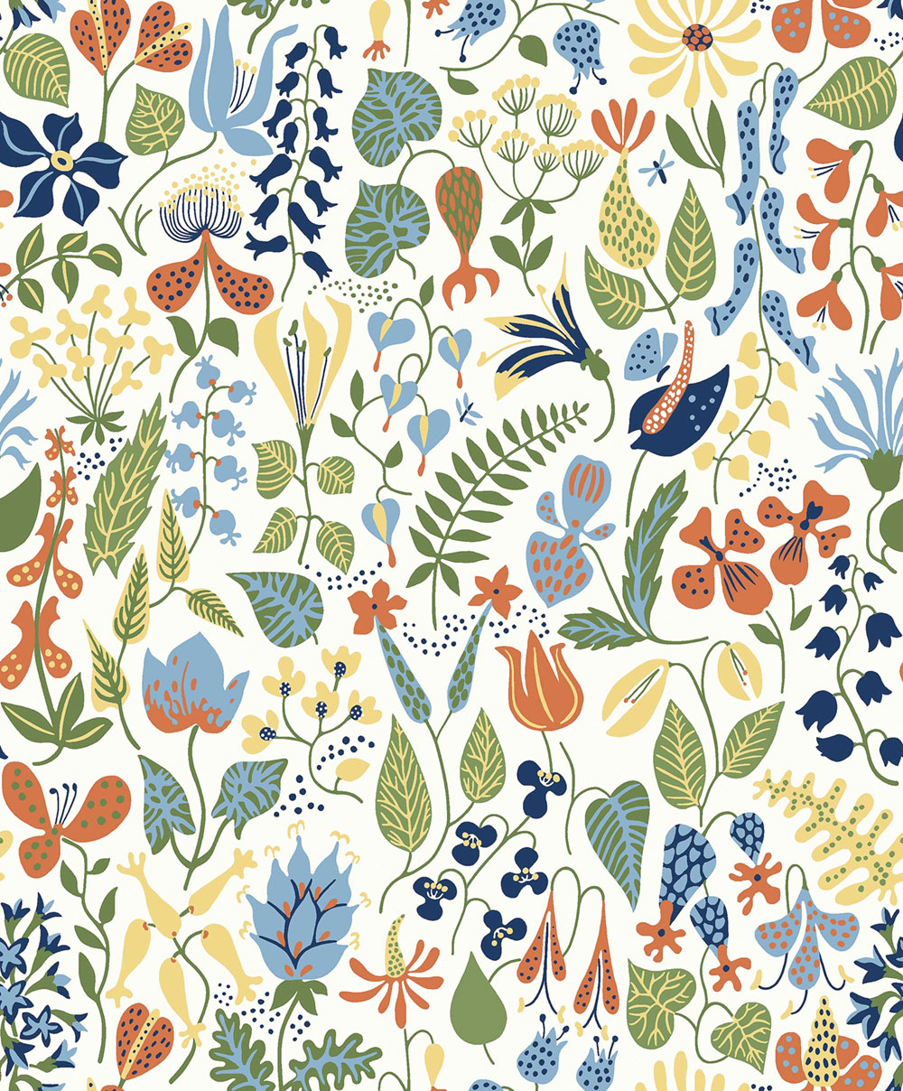 White wallpaper, flowers, leaves, 1978, Icons, Borastapeter