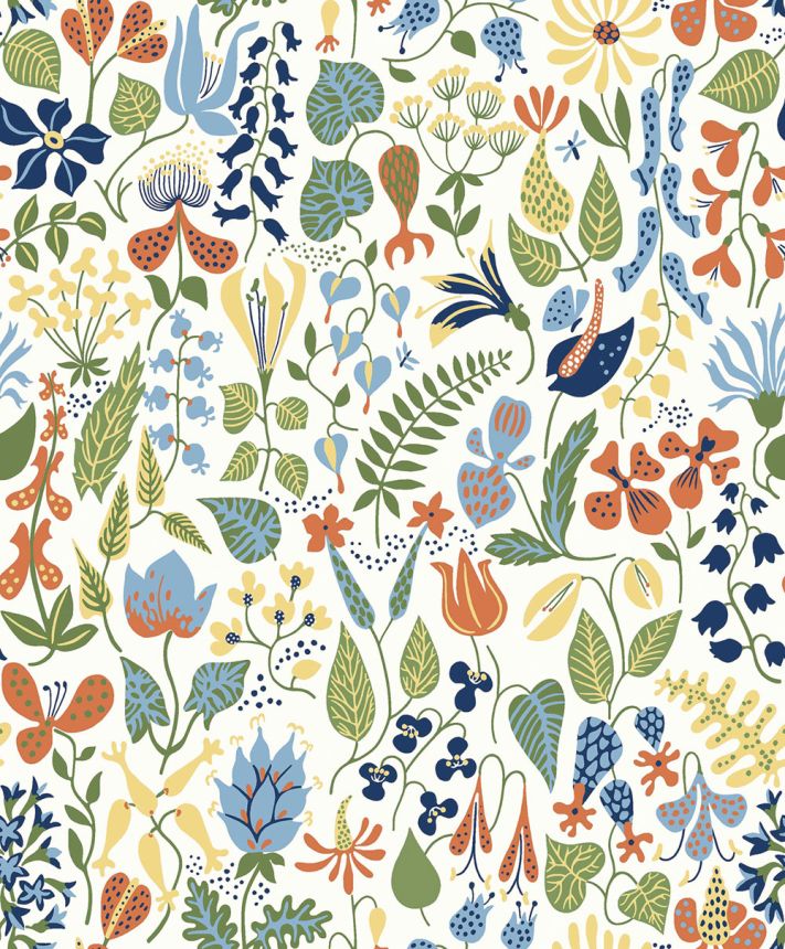 White wallpaper, flowers, leaves, 1978, Icons, Borastapeter