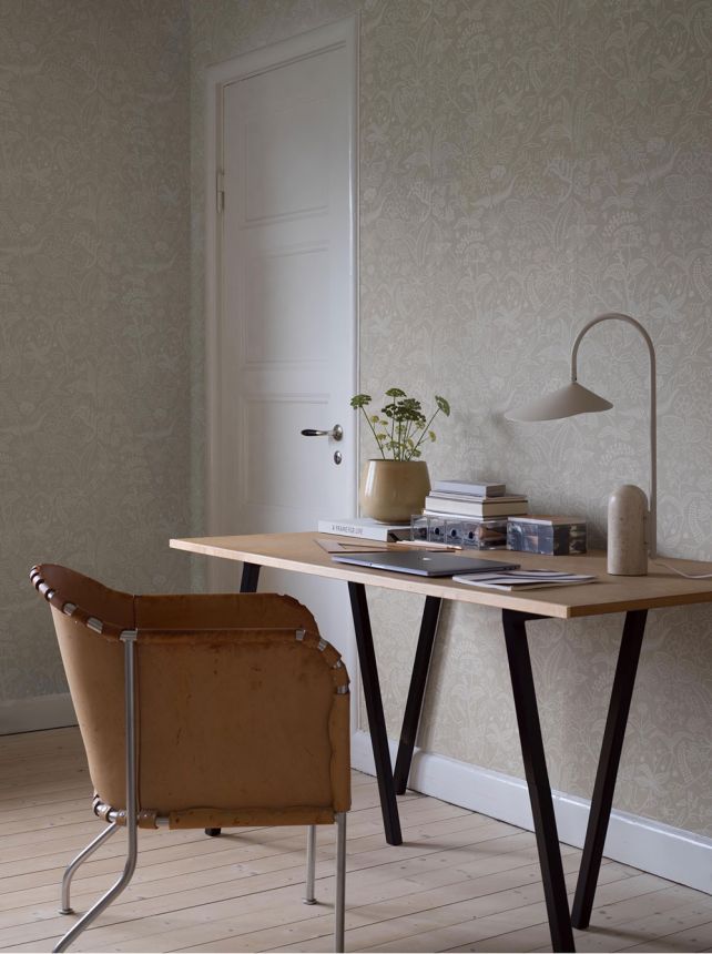 Grey wallpaper, flowers, leaves, faces, 1981, Icons, Borastapeter